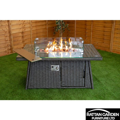 Platinum Rectangular Rattan Firepit Coffee Table