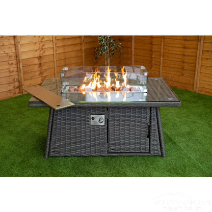 Platinum Rectangular Rattan Firepit Coffee Table