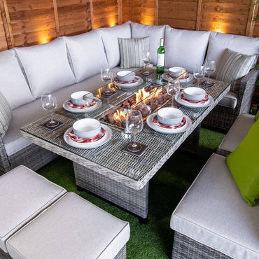 Champagne Madison Corner Dining Firepit Set - Garden Furniture Hub Essex