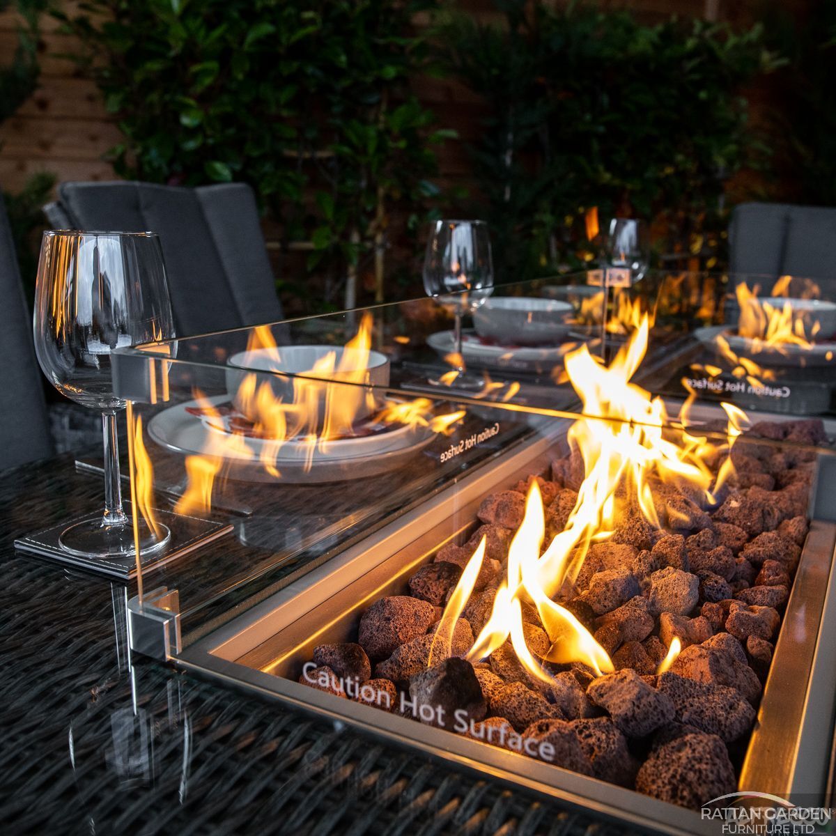 Serena Rattan Atlanta Rectangular 8 Seater Fire Pit Dining Set 210cm