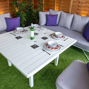 Oasis Rope Style Silver 5 Seat Dining Set With Grey Cushions - Garden Furniture Hub Essex