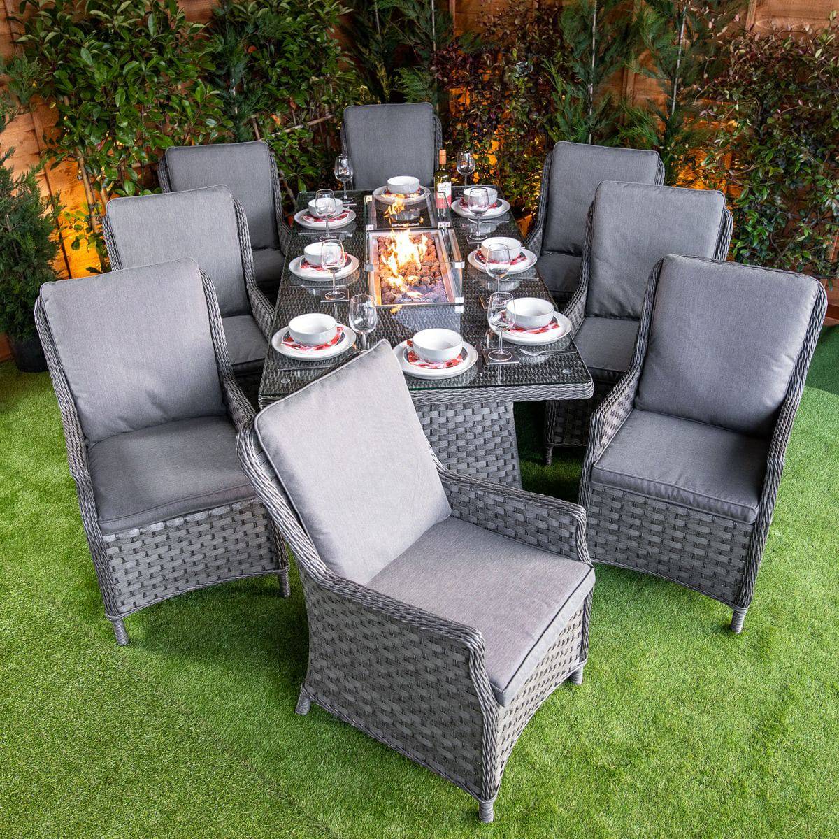 Serena Paris Rectangular 8 Seat Fire Pit Dining Set - Garden Furniture Hub Essex