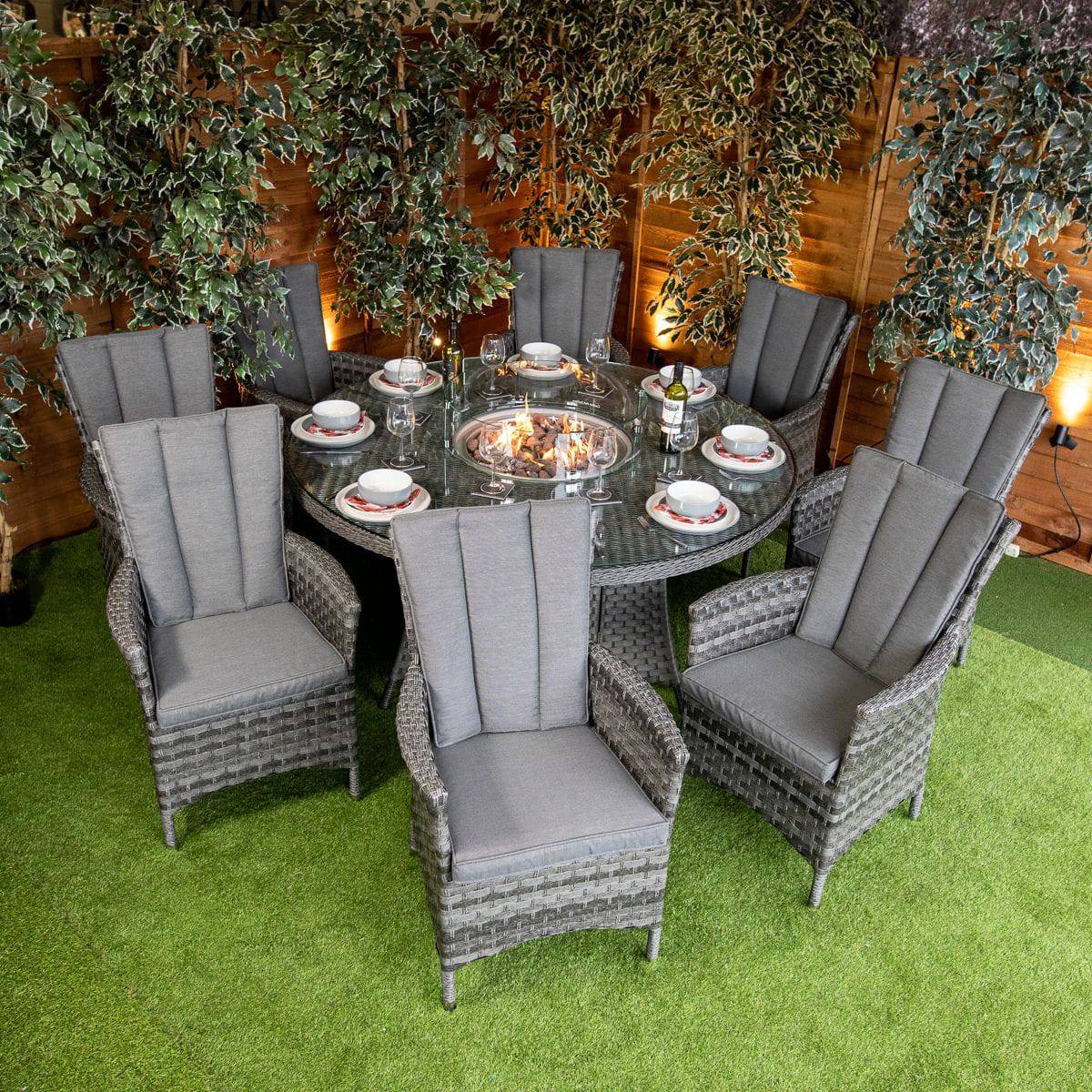 Serena Atlanta Round 8 Seat Fire Pit Dining Set - Garden Furniture Hub Essex