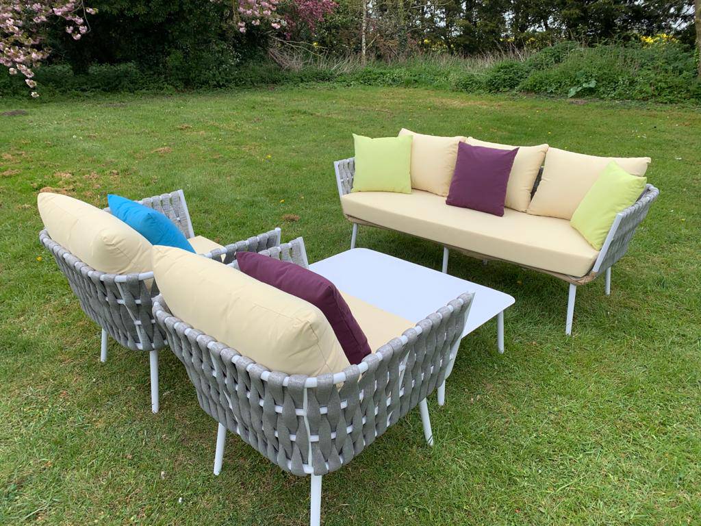 Monaco 5 Seat 4 Piece Rope Sofa Set with Cream Cushions - Garden Furniture Hub Essex