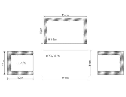 Dimensions of the Aluminium 2 Seat Sofa Set with a patterned rising table