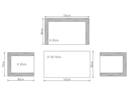 Aluminum 4-seat sofa set with a rising table featuring adjustable patterns