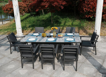 Brabazon Aluminium 8 Seat Dining Set With Patterned Table Top