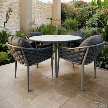Annabelle Grey 4 Seater Rope Dining Set INC FREE LAZY SUSAN