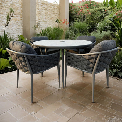 Annabelle Grey 4 Seater Rope Dining Set INC FREE LAZY SUSAN