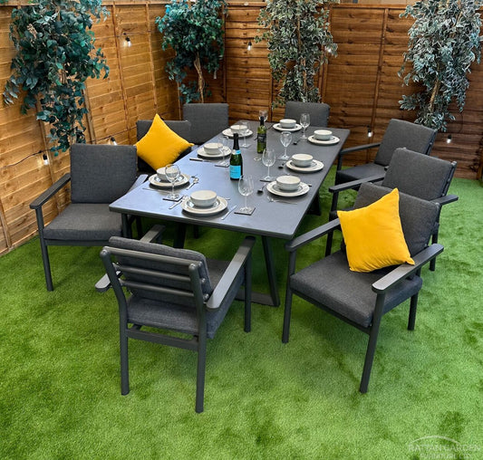 Brabazon 8 Seat Dining Set Aluminium Grey Table Top