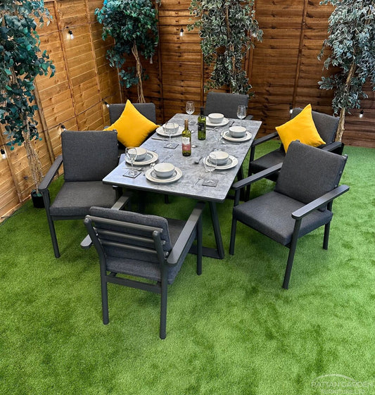 Brabazon Aluminium 6 Seat Dining Set with Patterned Table Top