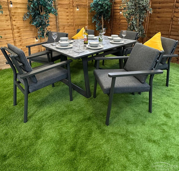 Brabazon Aluminium 6 Seat Dining Set with Patterned Table Top