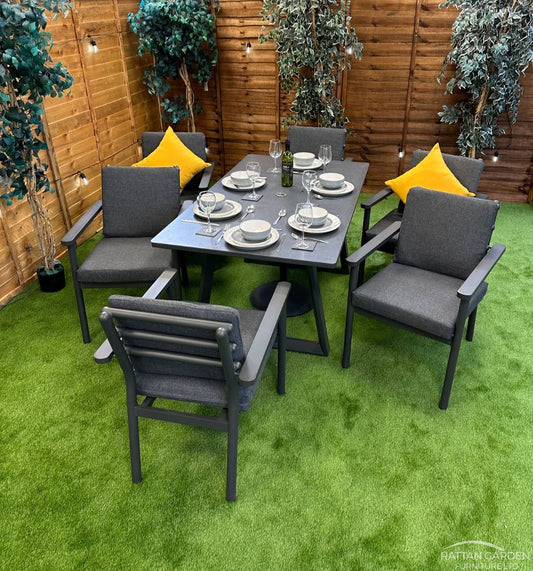Brabazon Aluminium 6 Seat Dining Set with Grey Table Top