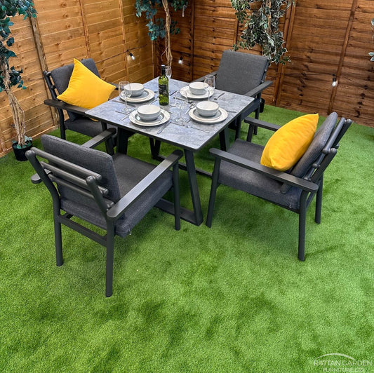 Brabazon Aluminium 4 Seat Dining Set with Patterned Table Top