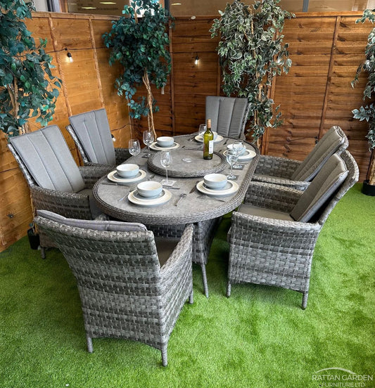 Serena Rattan Atlanta 6 Seater Oval Dining Set - 180cm