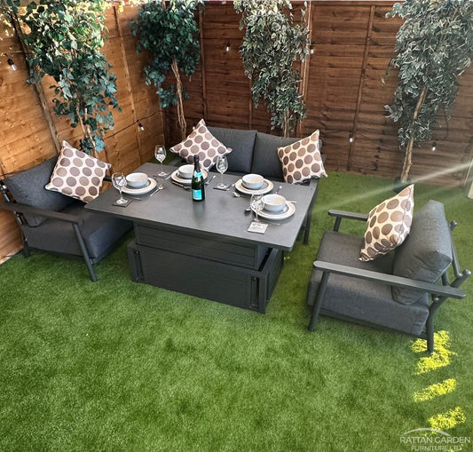 Deluxe Aluminium 4 Seat 4 Piece Sofa Set with Grey Rising Table