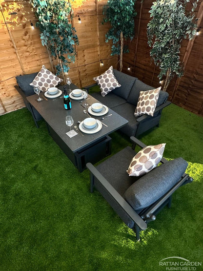 Deluxe Aluminium 4 Seat 4 Piece Sofa Set with Grey Rising Table