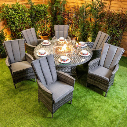 Serena Atlanta Round 6 Seat Fire Pit Dining Set - Garden Furniture Hub Essex