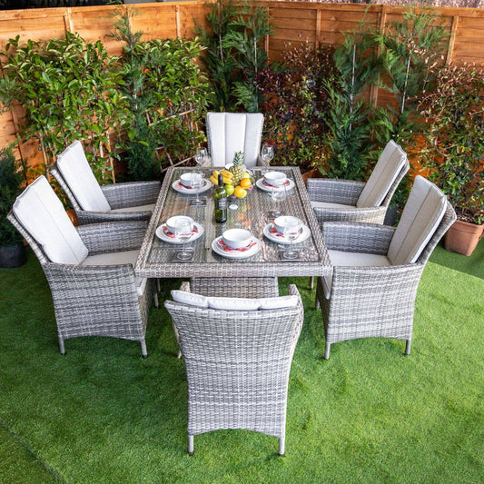 Champagne Atlanta Rectangular 6 Seat Dining Set - Rattan Garden Furniture Essex