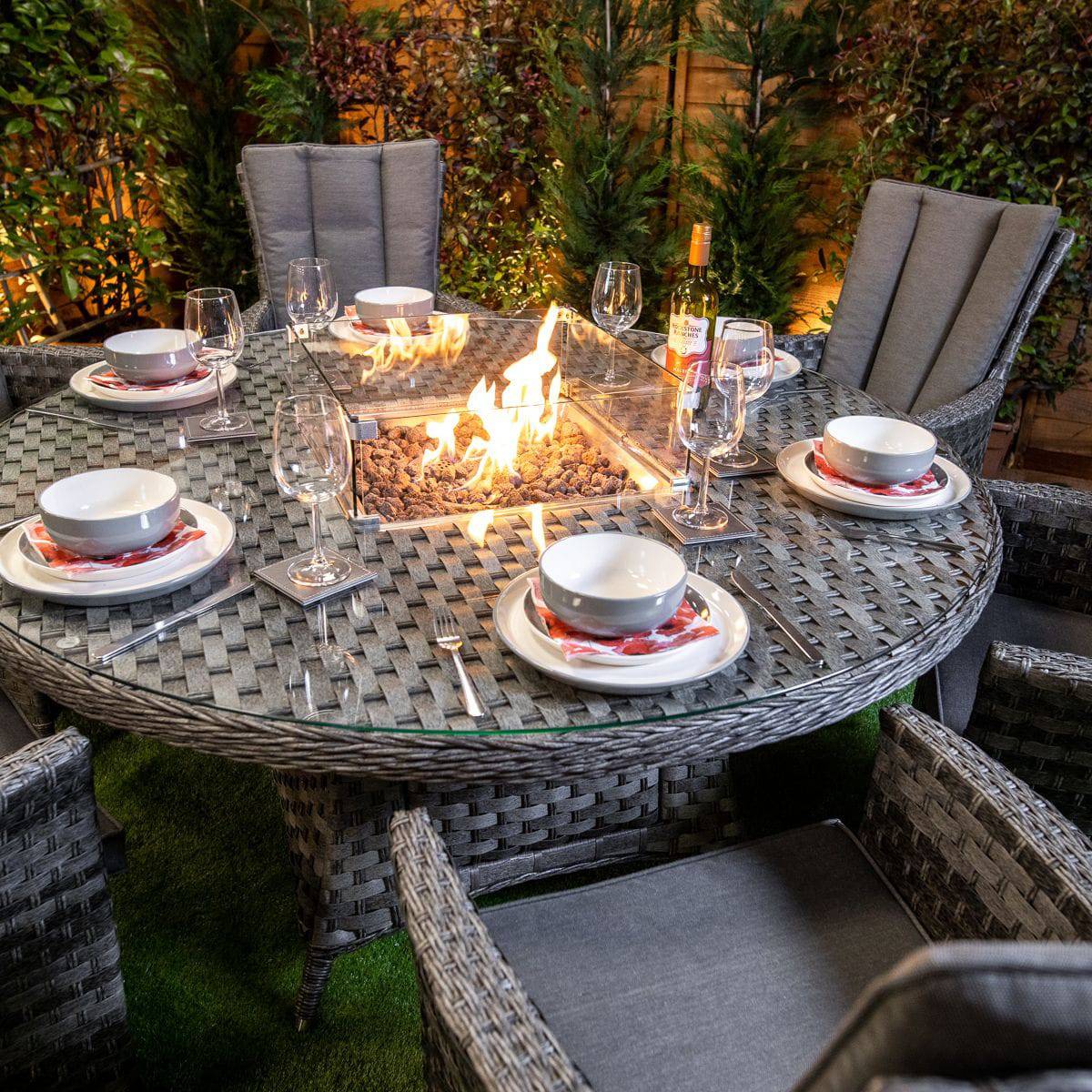 Serena Atlanta Round 6 Seat Fire Pit Dining Set - Garden Furniture Hub Essex