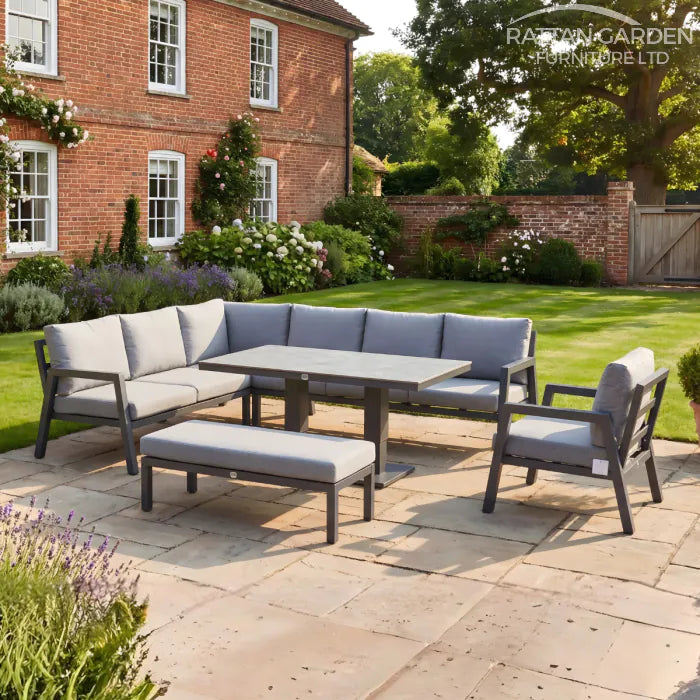 Lexus Corner Sofa with Rising 150cm Table and Double Stool