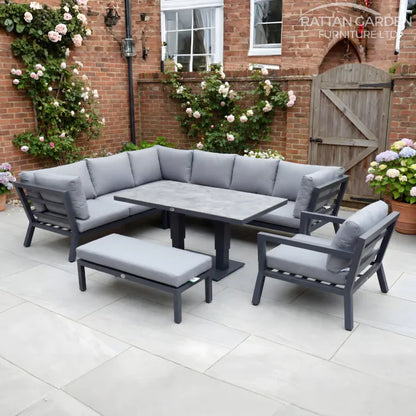 Luxe Aluminium Corner Set with Armchair – Rising Table