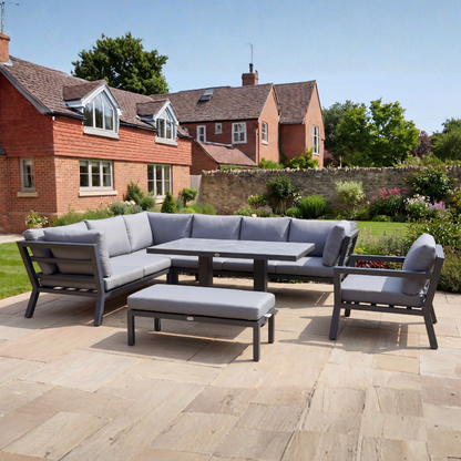 Luxe Aluminium Corner Set with Armchair – Rising Table