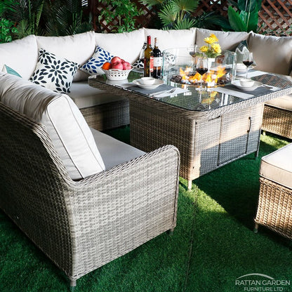 Champagne Curved Sofa Set with Fire Pit