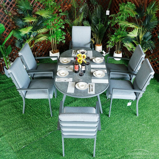 Highbury Aluminium Dining Chair 6 Chairs With Oval Table