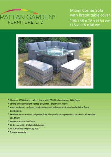 Deluxe Rain Cover for Miami Corner Set and Fire Pit Table - Garden Furniture Hub Essex