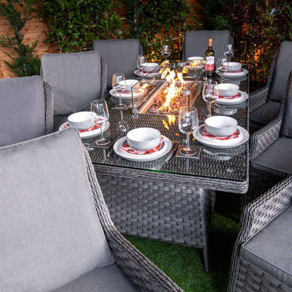 Serena Paris Rectangular 8 Seat Fire Pit Dining Set - Garden Furniture Hub Essex