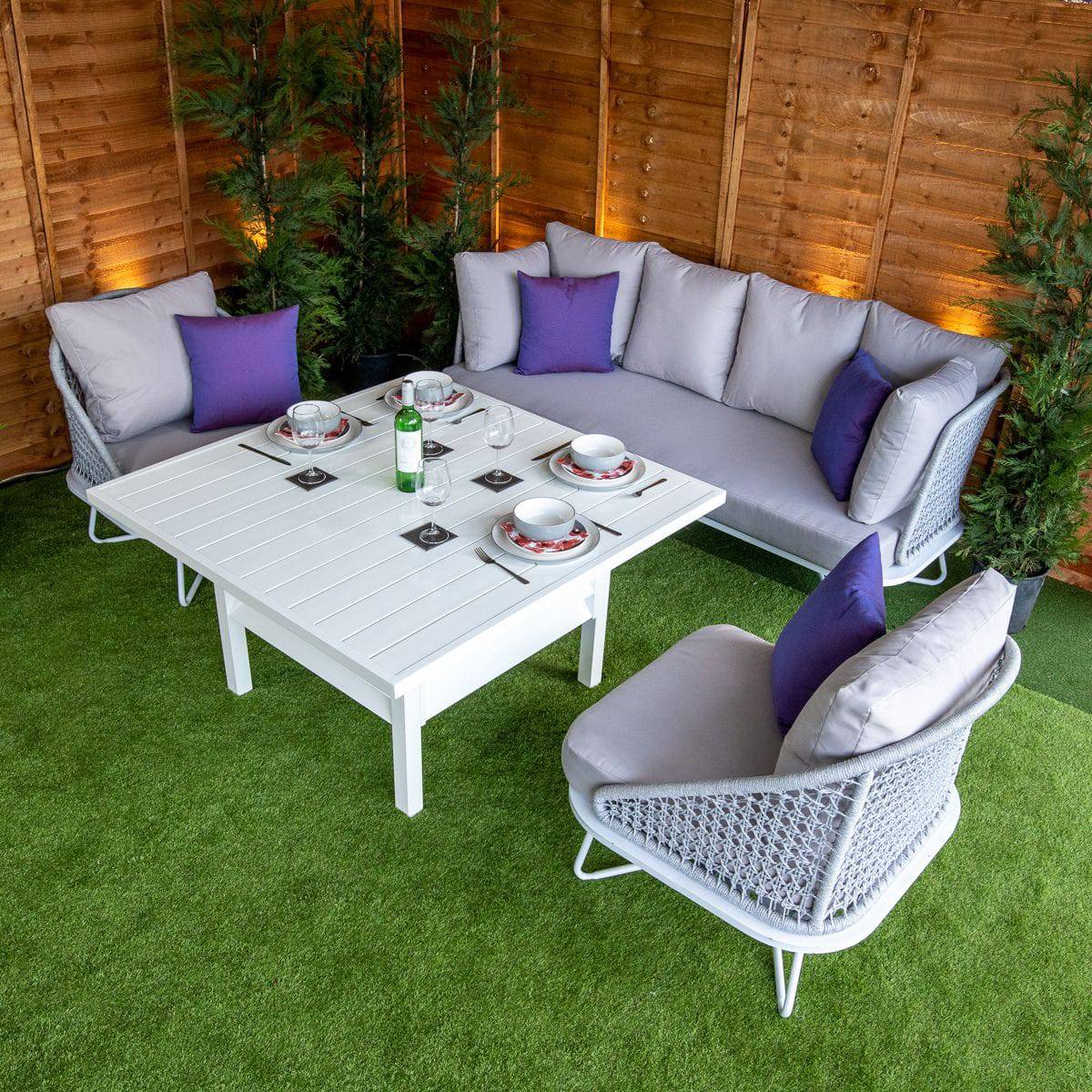 Oasis Rope Style Silver 5 Seat Dining Set With Grey Cushions - Garden Furniture Hub Essex