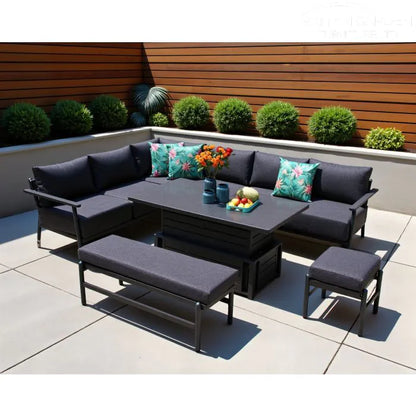 Deluxe Brabazon Aluminium 9 Seat Extra Large Corner Dining Set with Rising Table