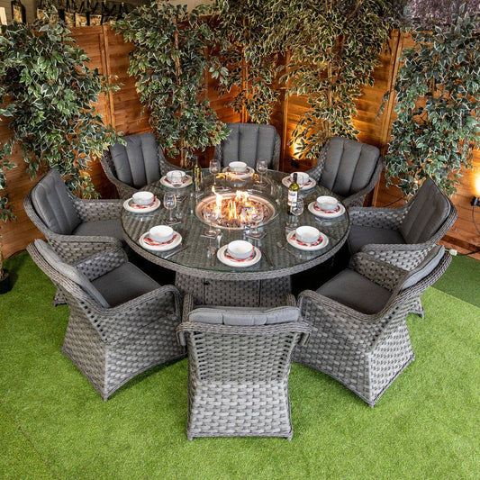 Serena Vienna Round 8 Seat Fire Pit Dining Set - Garden Furniture Hub Essex