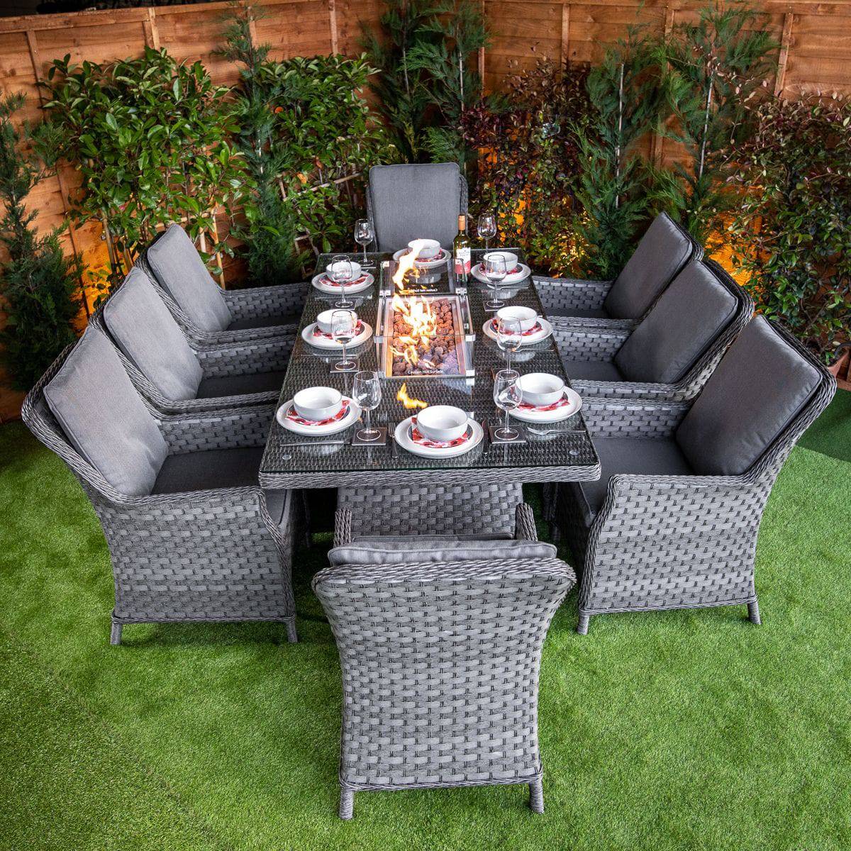 Serena Paris Rectangular 8 Seat Fire Pit Dining Set - Garden Furniture Hub Essex