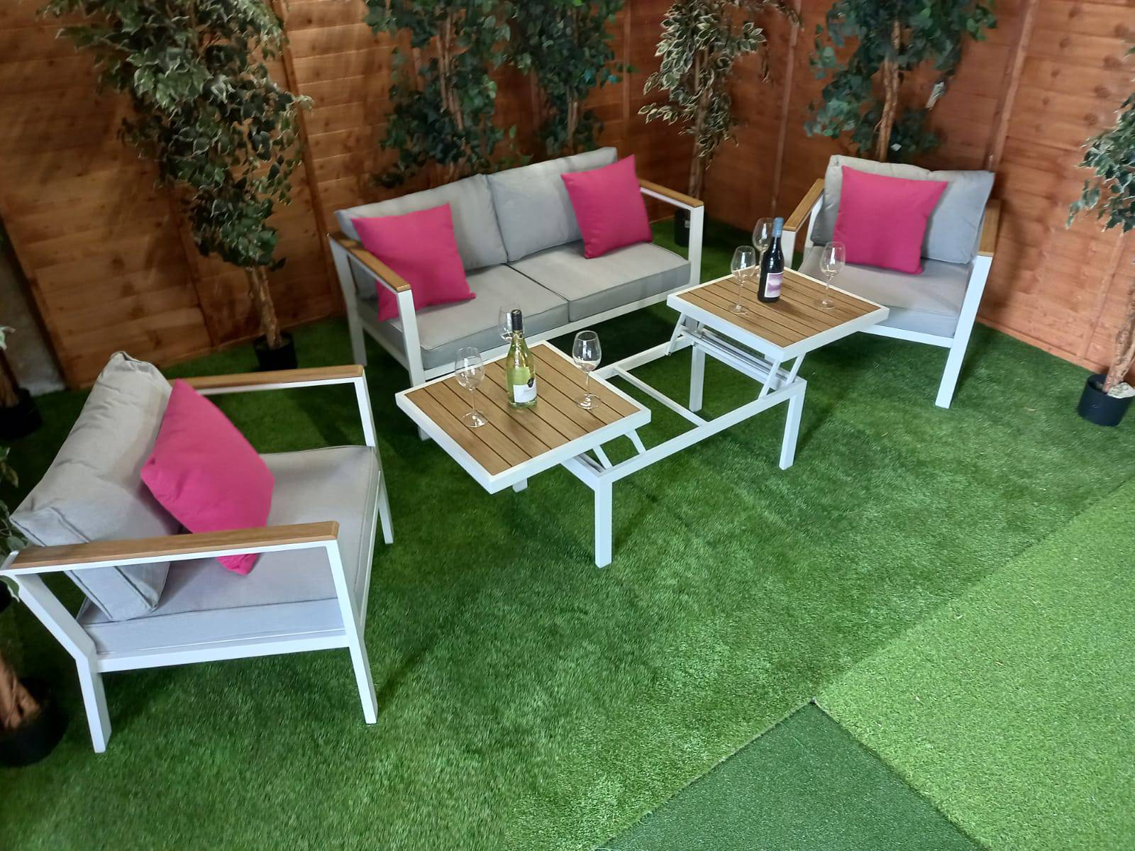 Fiona Stylish Aluminium Rectangular Rising Table Corner Set - Garden Furniture Hub Essex