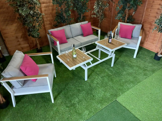 Fiona Stylish Aluminium Rectangular Rising Table Corner Set - Garden Furniture Hub Essex