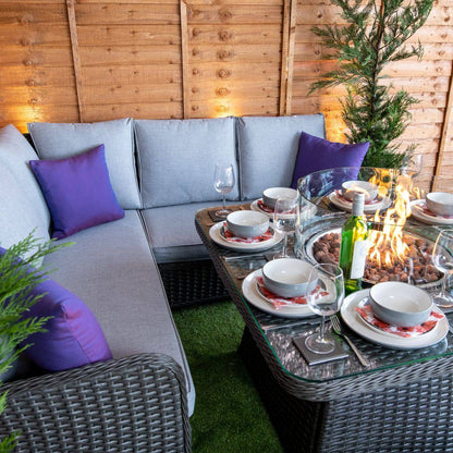 Platinum Rattan Miami Corner Dining Set with Fire Pit