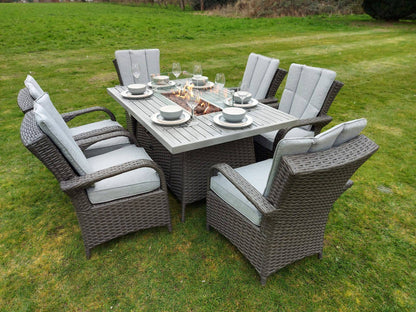 Platinum Rattan Tokyo Rectangular 6 Seat Aluminum Firepit Set