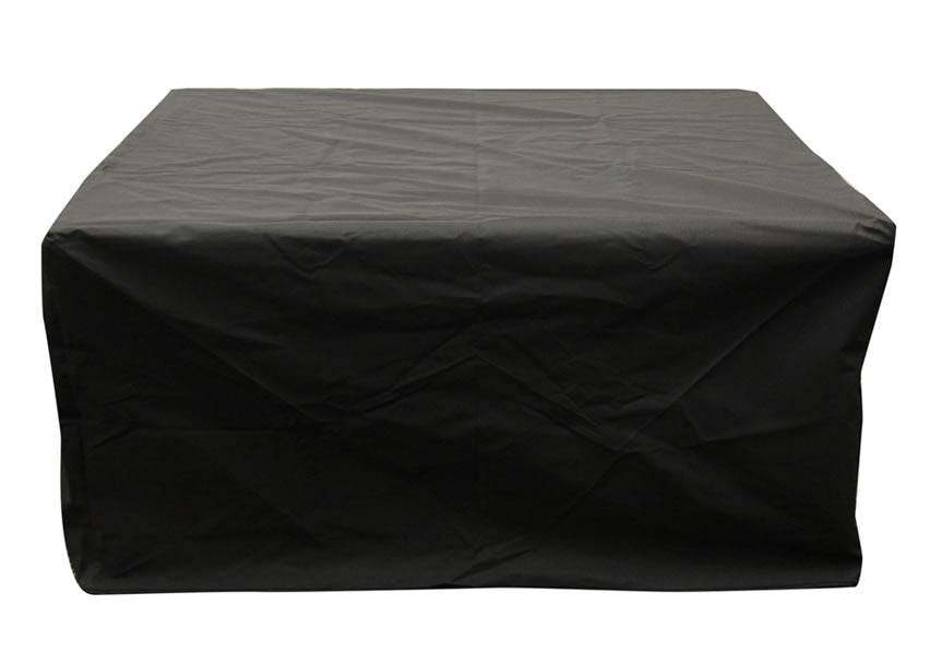 Protective cover for a four-seater square garden furniture set on a white backdrop