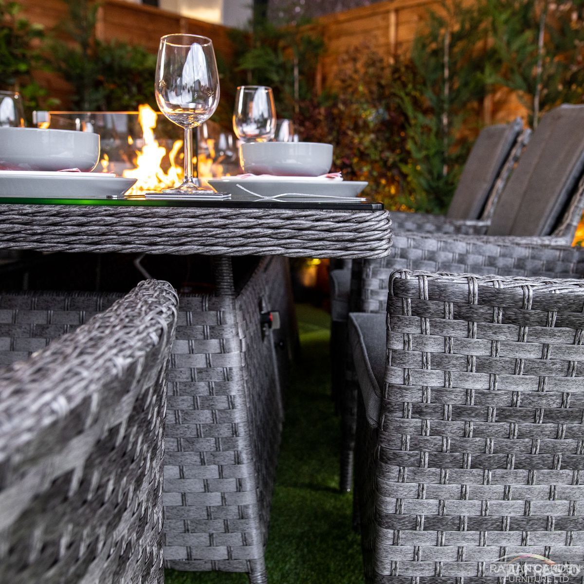 Serena Rattan Atlanta Rectangular 8 Seater Fire Pit Dining Set 210cm