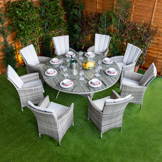 Champagne Atlanta Round 8 Seater Outdoor Dining Set - Rattan Garden Furniture Essex