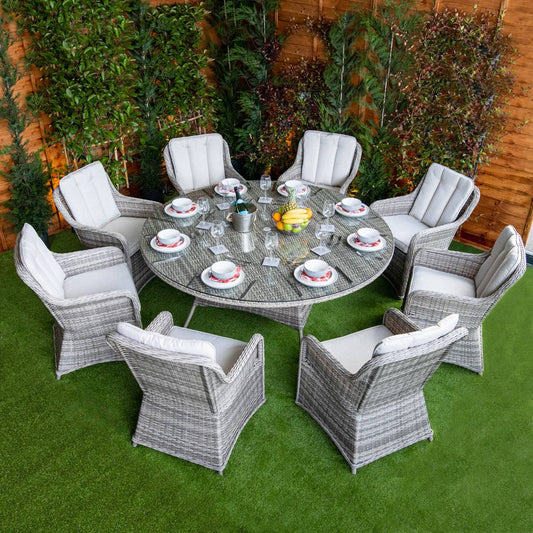 Champagne Vienna Round 8 Seat Dining Set - Garden Furniture Hub Essex