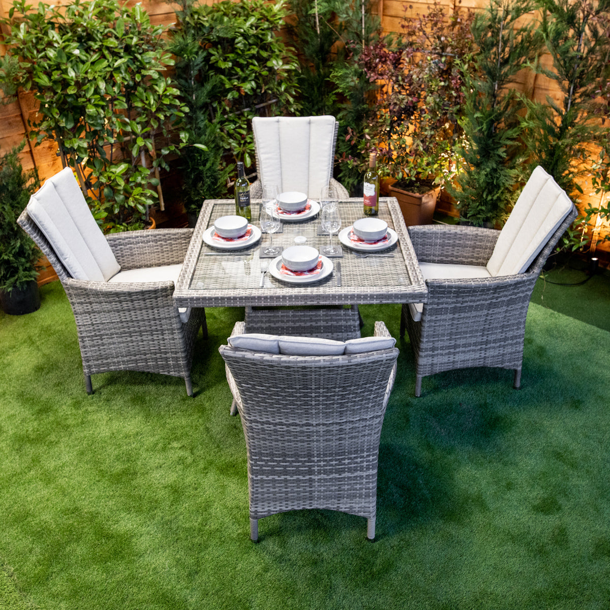 Champagne Atlanta Square 4 Seater Garden Dining Set - Rattan Garden Furniture Essex