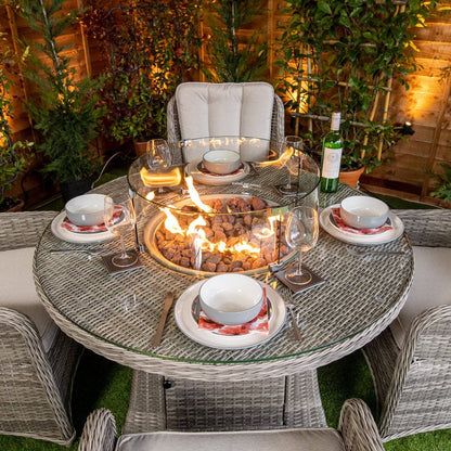 Champagne Vienna 4 Seat Round Fire Pit Dining Set - Garden Furniture Hub Essex