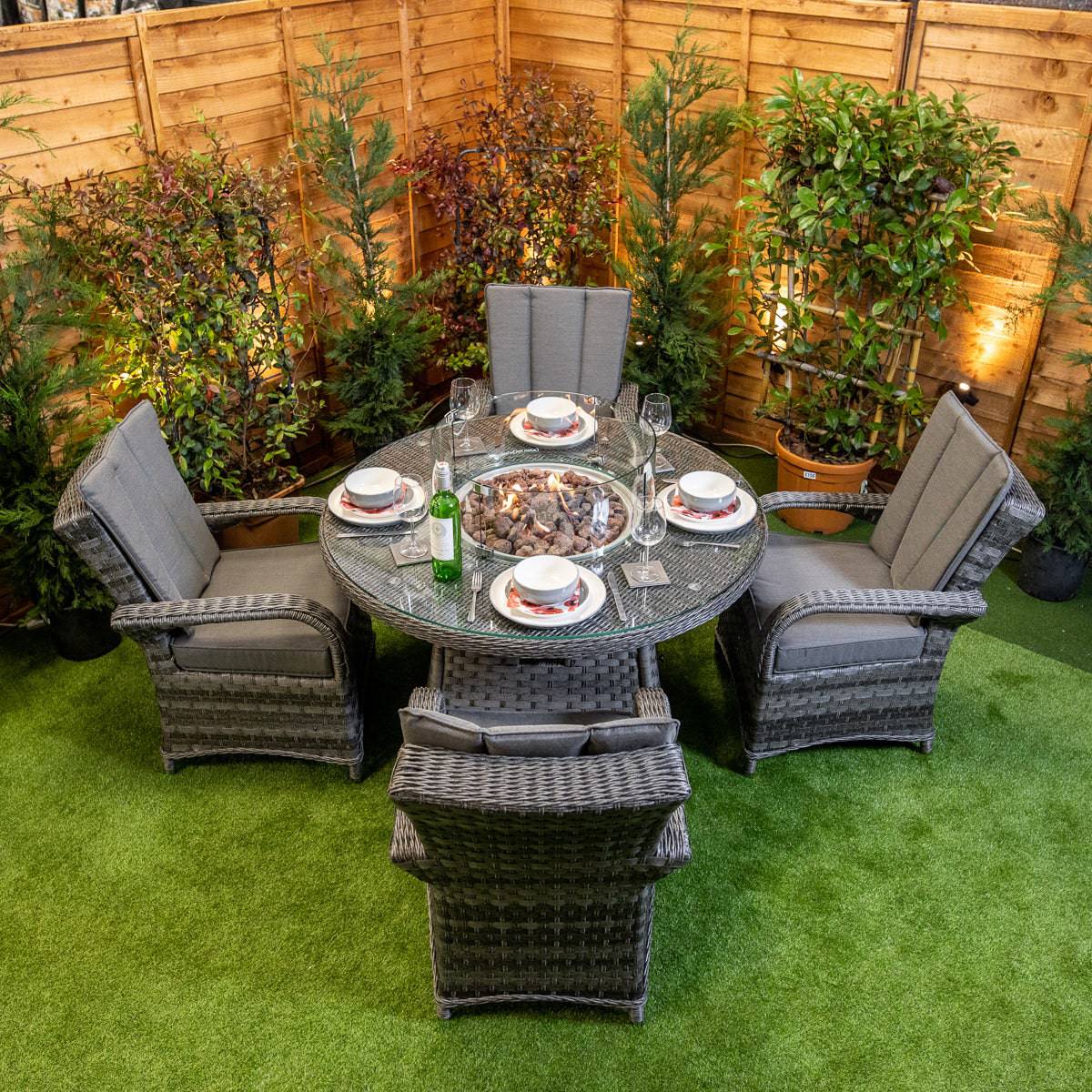 Serena Tokyo Round 4 Seat Fire Pit Dining Set - Garden Furniture Hub Essex