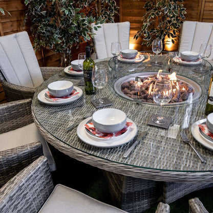 Champagne Atlanta 8 Seat Fire Pit With 165cm Round Table - Garden Furniture Hub Essex