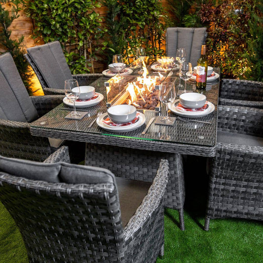 Serena Rattan Atlanta Rectangular 6 Seater Fire Pit Dining Set