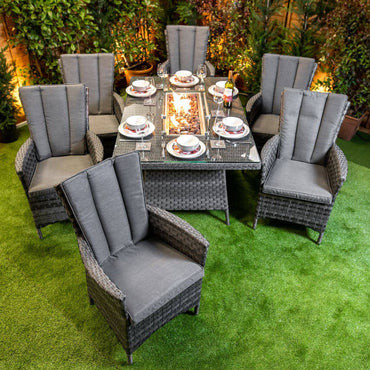 Serena Rattan Atlanta Rectangular 6 Seater Fire Pit Dining Set