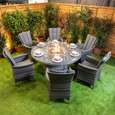 Serena Rattan Atlanta Round 6 Seater Fire Pit Dining Set